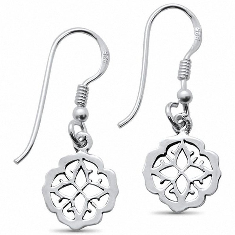 Dangling Fishhok Flower Earrings Solid 925 Sterling Silver