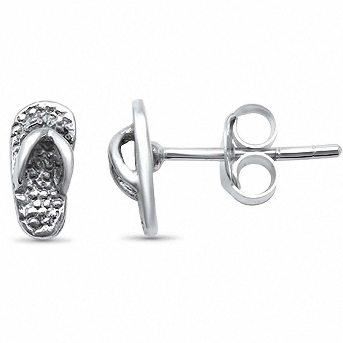 Flip Flop Beach Sandal Plain Stud Earrings 925 Sterling Silver Choose Color