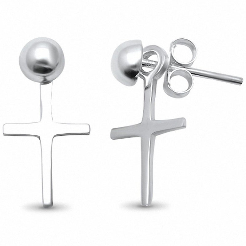 Plain Half Ball Cross Dangling Earrings 925 Sterling Silver Plain Choose Color