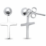 Plain Half Ball Cross Dangling Earrings 925 Sterling Silver Plain Choose Color