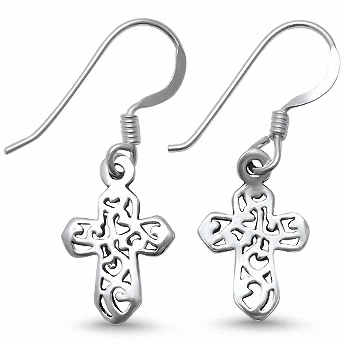 Cross Drop Dangle Earrings 925 Sterling Silver Fish Hook Plain Choose Color
