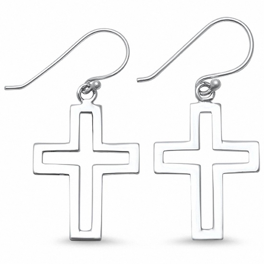 Plain Shiny Open Cross Drop Dangle Earrings 925 Sterling Silver Fish Hook Choose Color