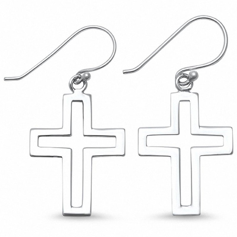 Plain Shiny Open Cross Drop Dangle Earrings 925 Sterling Silver Fish Hook Choose Color