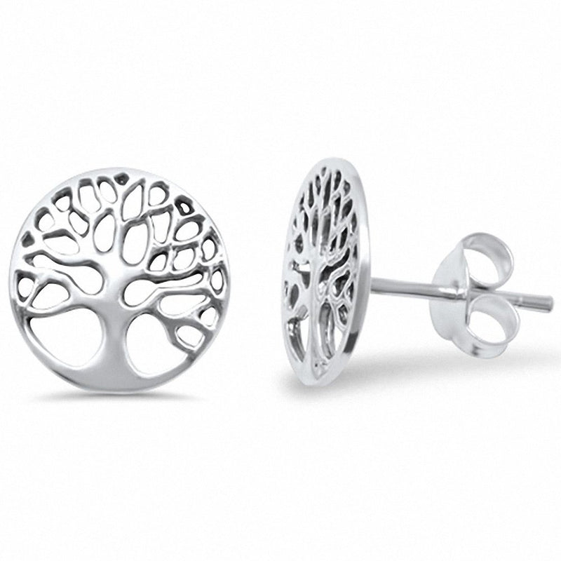 11mm Round Tree of Life Stud Earrings 925 Sterling Silver Choose Color