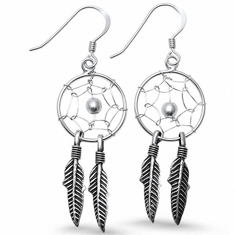 Feather Dangling Earrings 925 Sterling Silver Fish Hook