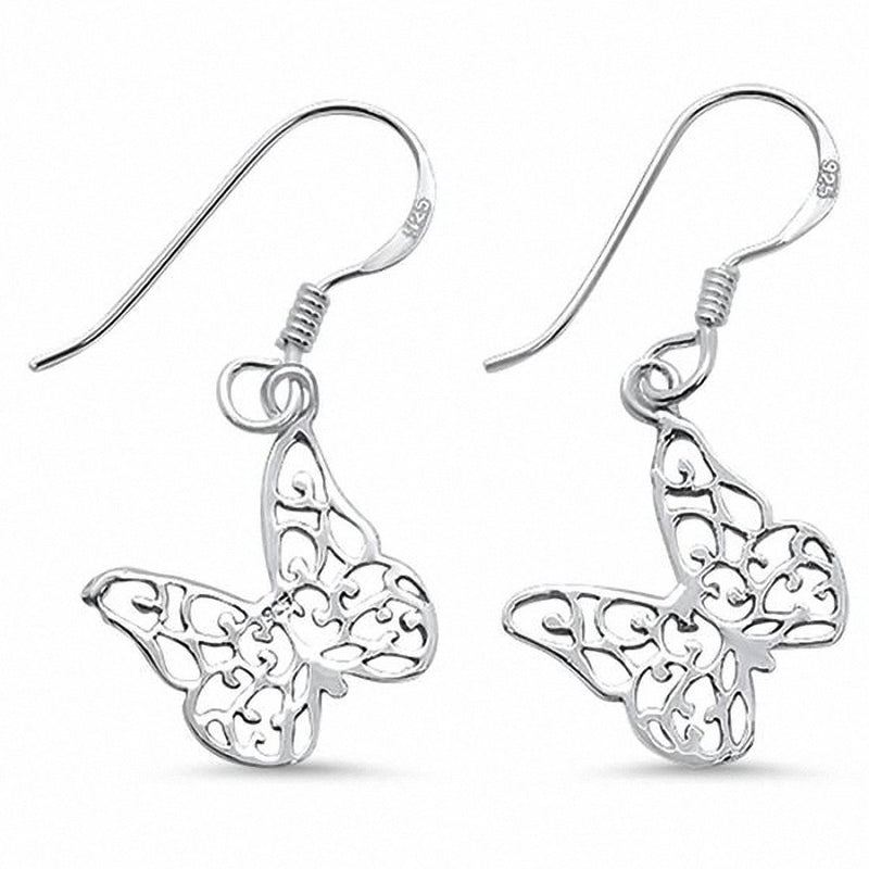 Fishhook Dangle Butterfly Earring 925 Sterling Silver