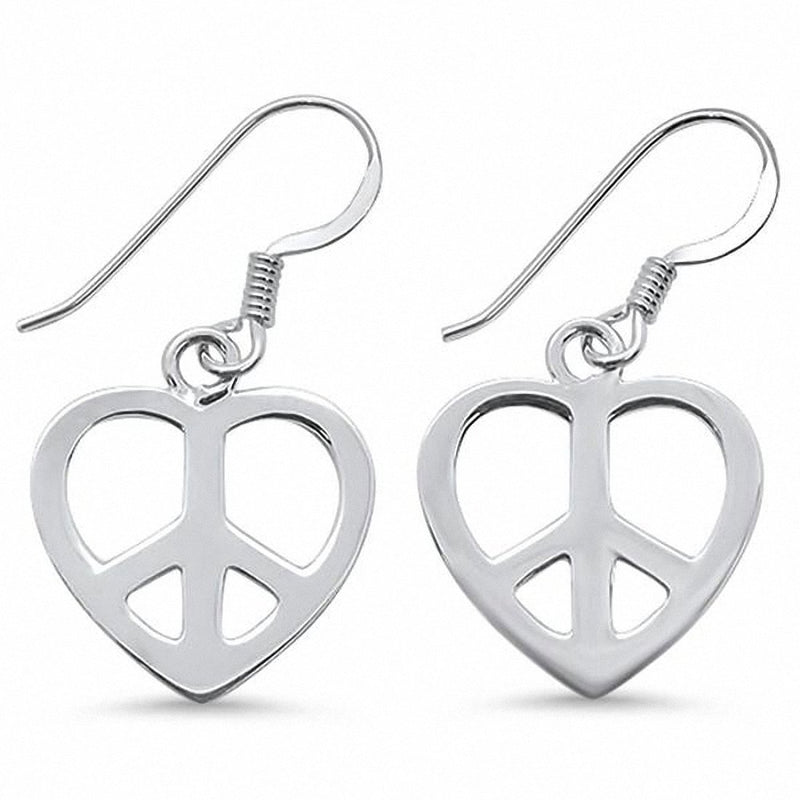 Heart Peace Drop Earrings Fishhook 925 Sterling Silver