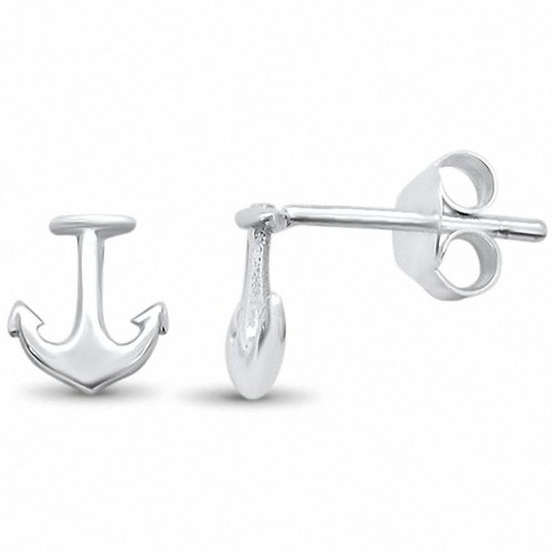 Plain Anchor Stud Earrings 925 Sterling Silver Choose Color