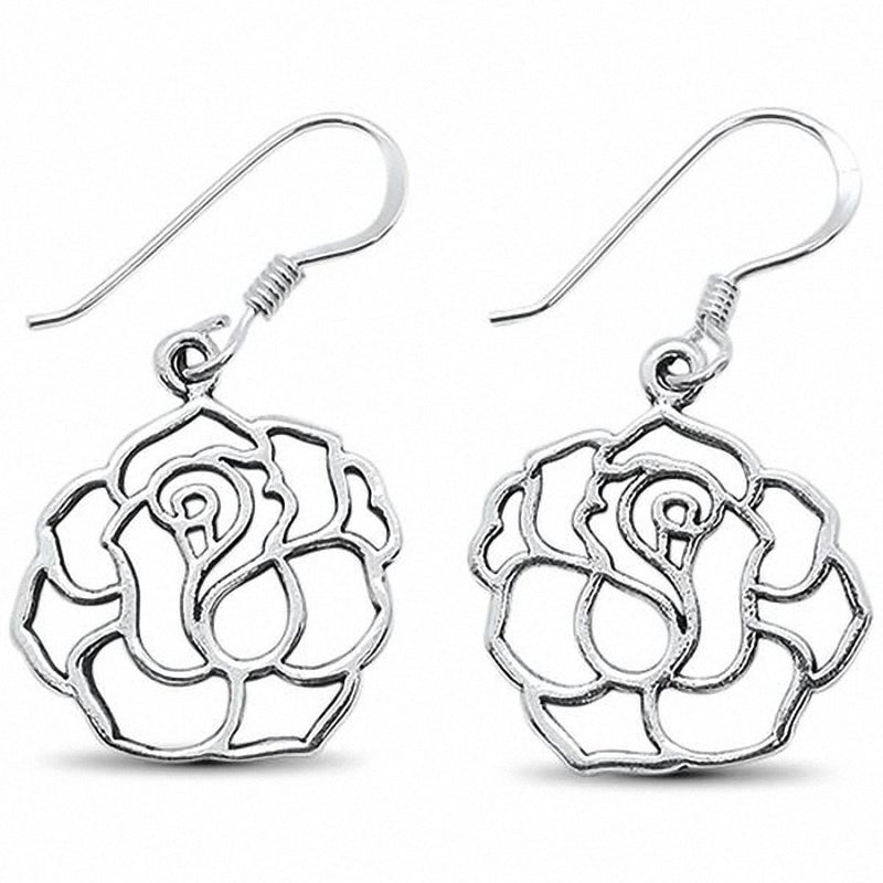 Flower Hook Earrings Solid 925 Sterling Silver Choose Color