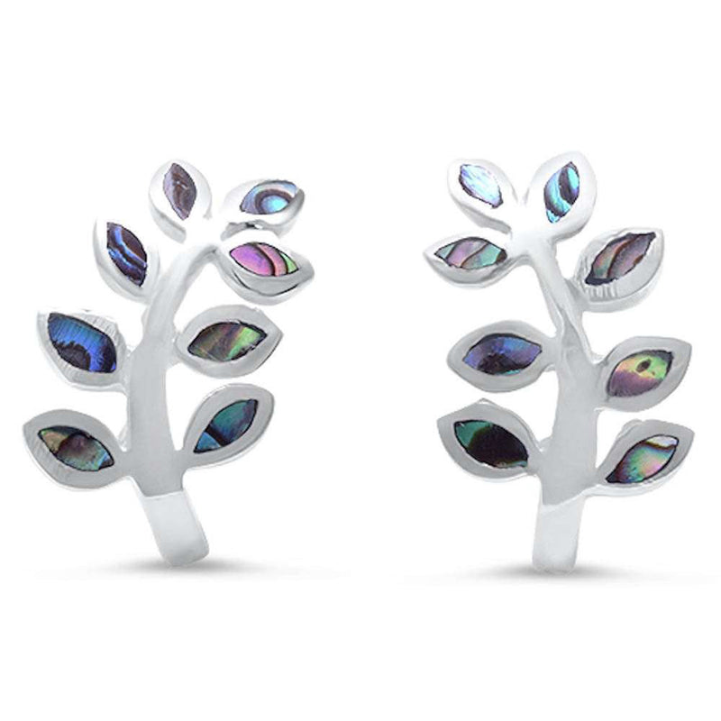 Leaf Earrings Simulated Rainbow Abalone 925 Sterling Silver Leaf Plant Stud Earring Choose Color