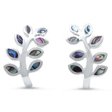Leaf Earrings Simulated Rainbow Abalone 925 Sterling Silver Leaf Plant Stud Earring Choose Color