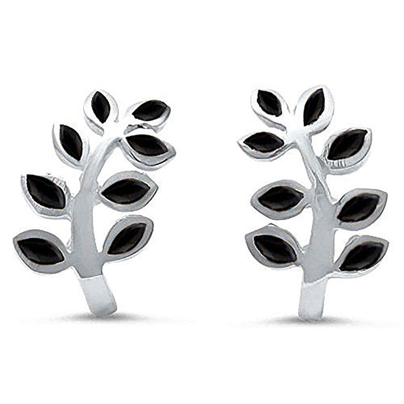 Leaf Earrings Simulated Rainbow Abalone 925 Sterling Silver Leaf Plant Stud Earring Choose Color