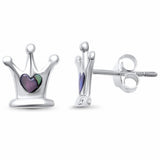 Heart Crown Stud Earrings 925 Sterling Silver Choose Color King Queen Crown Earrings