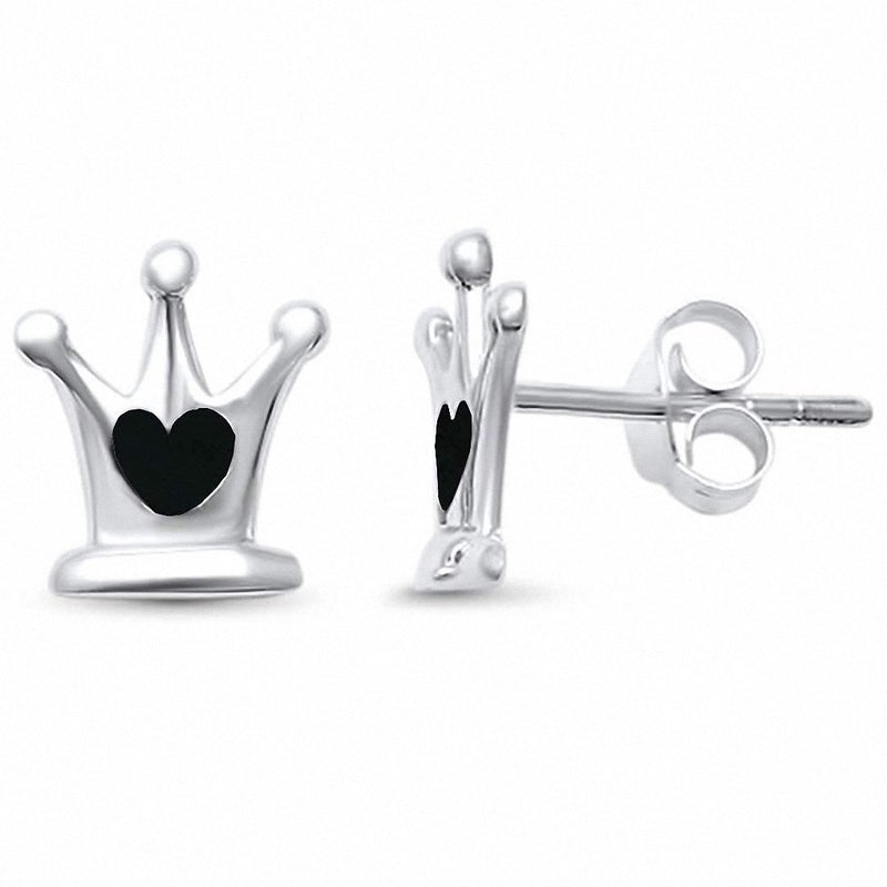 Heart Crown Stud Earrings 925 Sterling Silver Choose Color King Queen Crown Earrings