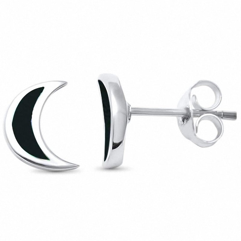Half Moon Crescent Stud Earrings 925 Sterling Silver Choose Color