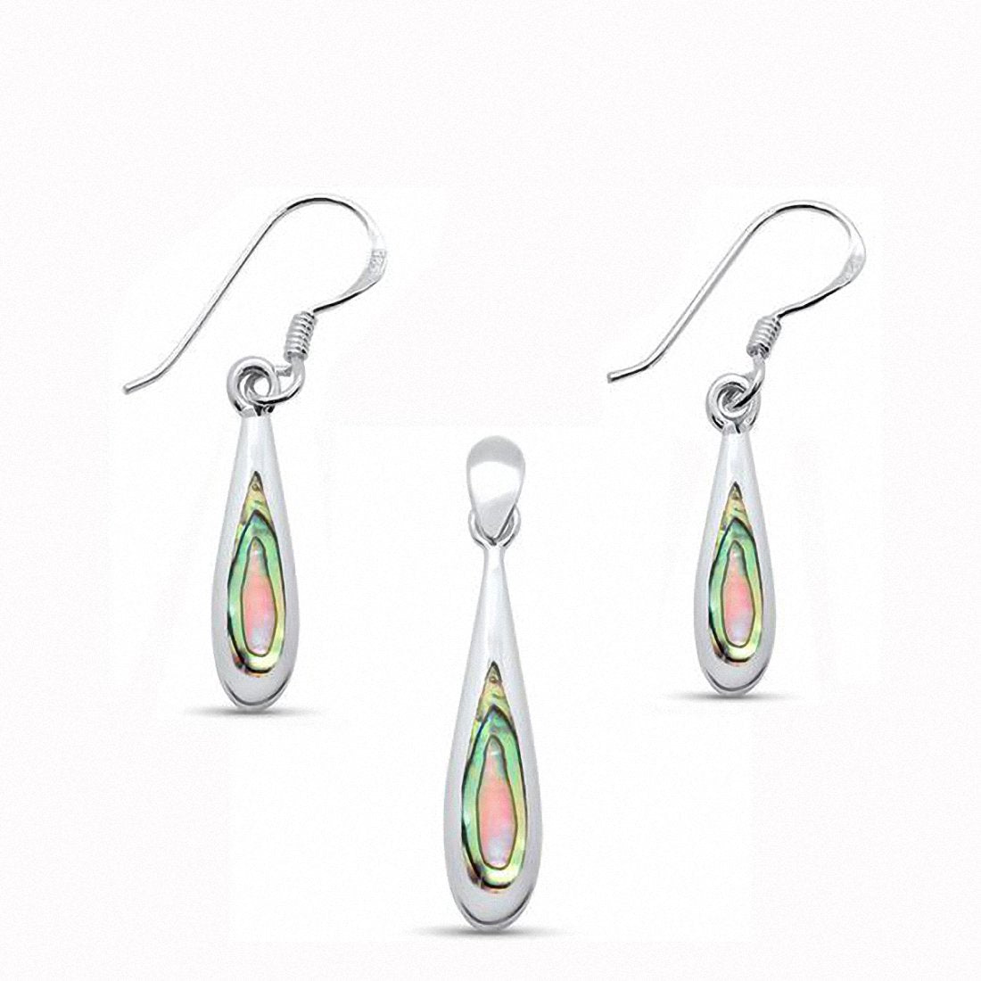 Teardrop Jewelry Set Simulated Stone Dangling Earrings Pendant 925 Sterling Silver