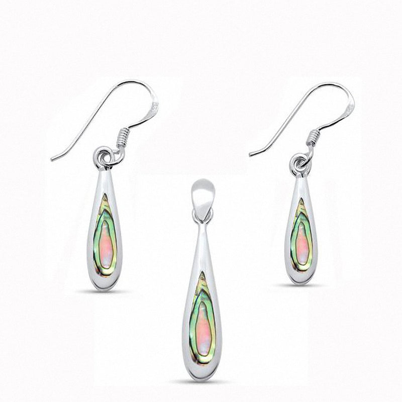 Teardrop Jewelry Set Simulated Stone Dangling Earrings Pendant 925 Sterling Silver
