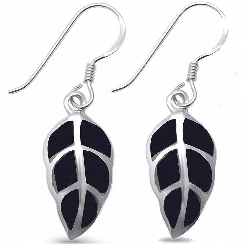 Leaf Drop & Dangle Earrings Simulated Abalone 925 Sterling Silver (10mm)