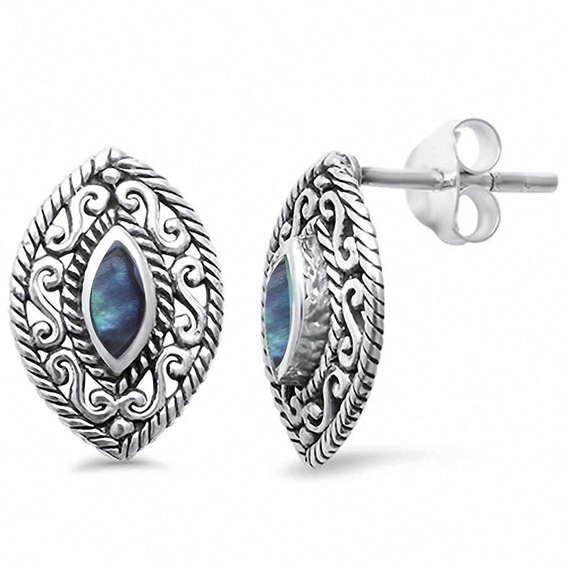 Filigree Marquise Stud Earrings 925 Sterling Silver (14 mm)