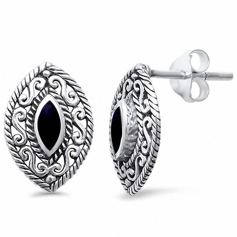 Filigree Marquise Stud Earrings 925 Sterling Silver (14 mm)
