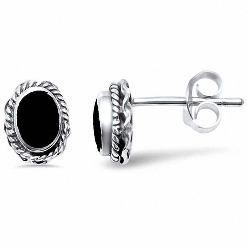 Oval Filigree Solitaire Stud Earrings Simulated Stone 925 Sterling Silver