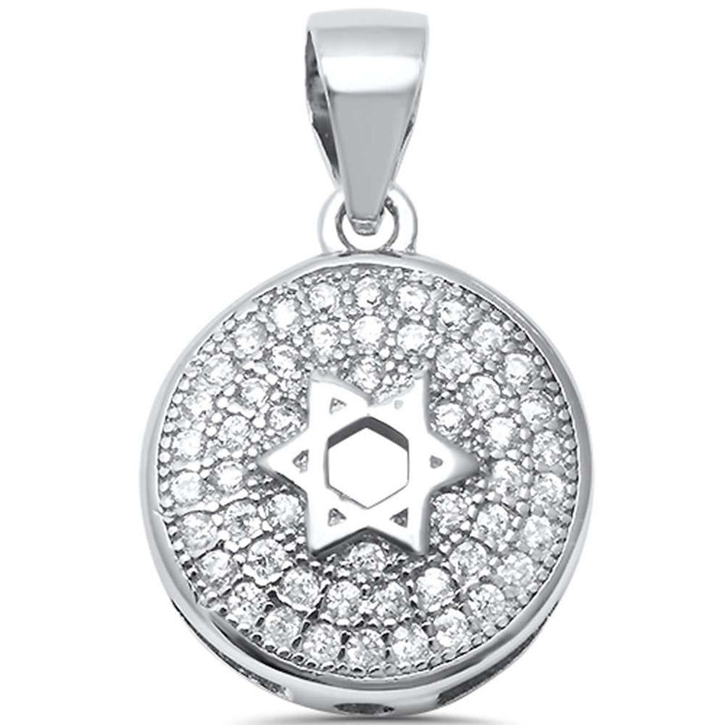 Star of David Pendant Charm Round Pave Cubic Zirconia 925 Sterling Silver Jewish Star Choose Color - Blue Apple Jewelry