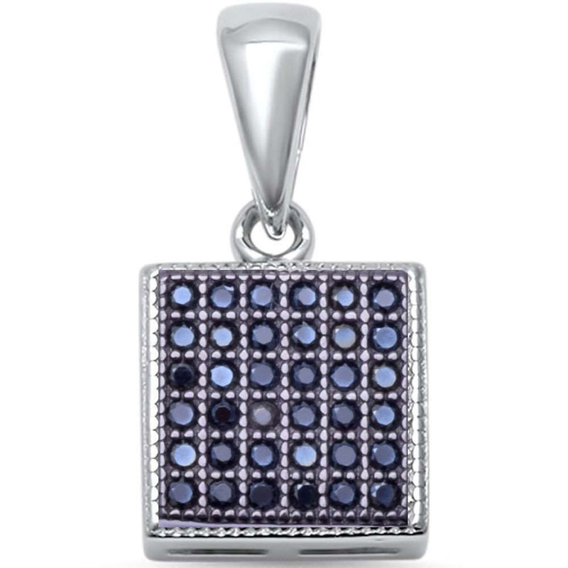 Square Pendant Charm 925 Sterling Silver Hip Hop Simulated Round Black Cubic Zirconia 925 Sterling Silver Choose Color - Blue Apple Jewelry