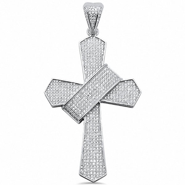 Fancy Hip Hop Cross Pendant Round Cubic Zircoonia Pave 925