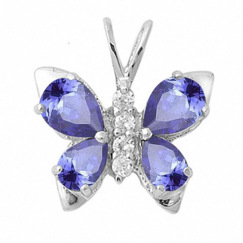 Butterfly Pendant Pear Simulated Round Cubic Zirconia 925 Sterling Silver