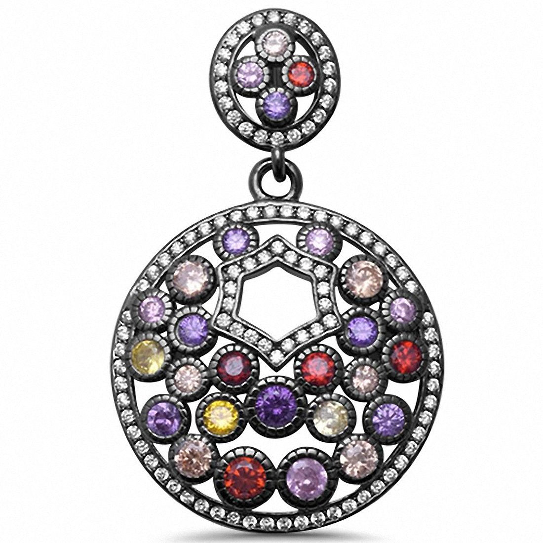 925 Sterling Silver Multicolored & CZ Pendant Choose Color
