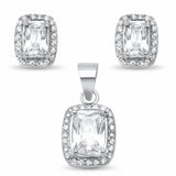 Halo Jewelry Set Radiant Round Cubic Zirconia 925 Sterling Silver Bridal Wedding