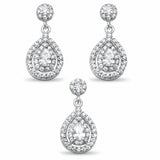 Halo Dangling Jewelry Set Pear Round Cubic Zirconia 925 Sterling Silver