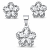 Halo Flower Jewelry Set Pear Round Cubic Zirconia 925 Sterling Silver Choose Color