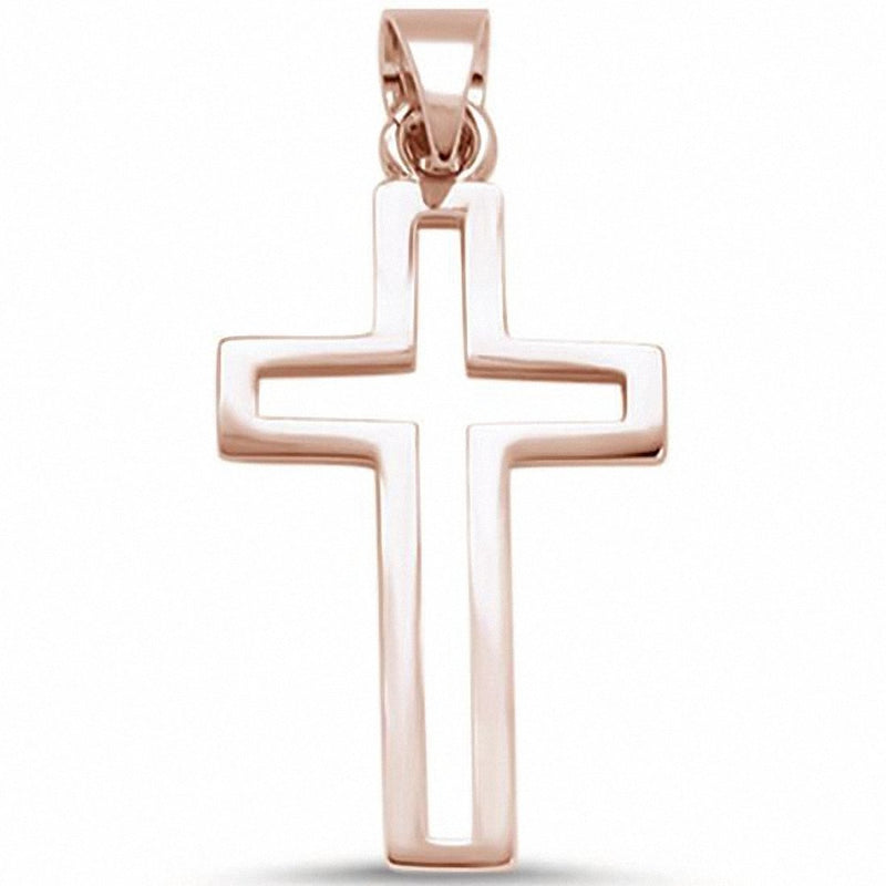 Open Cut Plain Cross Pendant 925 Sterling Silver choose Color