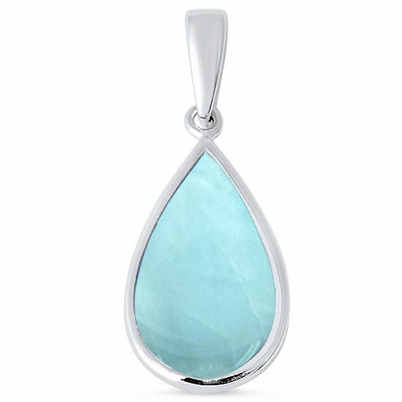 Teardrop Pear Shape Solitaire Pendant Created Blue Opal 925 Sterling Silver