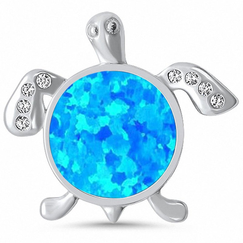 Turtle Pendant Charm Simulated Stone Round Cubic Zirconia 925 Sterling Silver