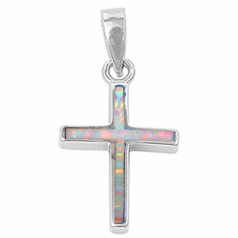 Cross Pendant Lab Created Opal Solid 925 Sterling Silver