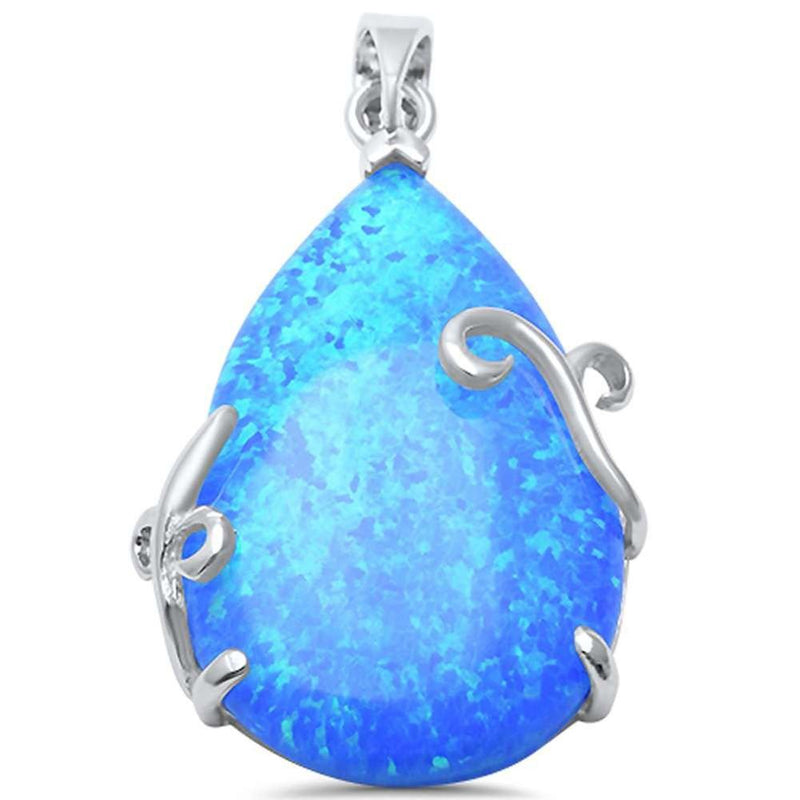 Filigree Teardrop Pendant Lab Created Opal 925 Sterling Silver