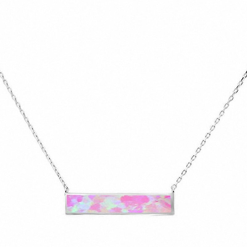 Bar Pendant 17" Necklace Lab Created Blue Opal 925 Sterling Silver