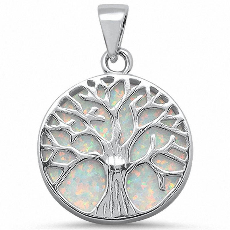 Tree of Life Pendant Charm Lab Created Opal 925 Sterling Silver