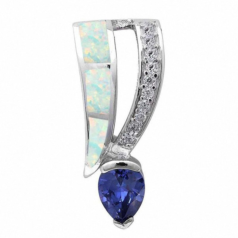 Fashion Pendant Lab Created Opal Simulated Tanzanite 925 Sterling Silver