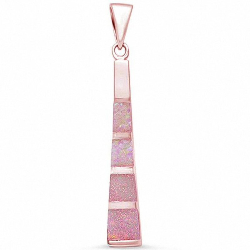 Fashion Bar Pendant Lab Opal 925 Sterling Silver (40mm)