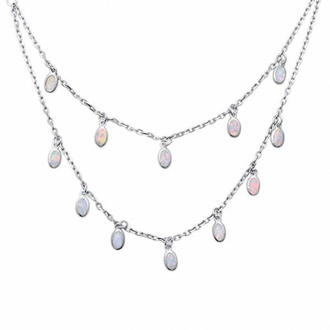 Dangling Waterfall Necklace Lab Created Opal 925 Sterling Silver