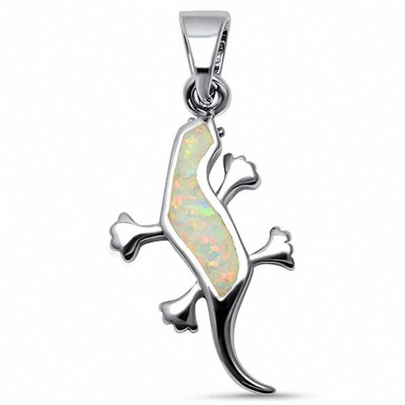 Lizard Pendant 925 Sterling Silver Lab Created Opal Choose Color