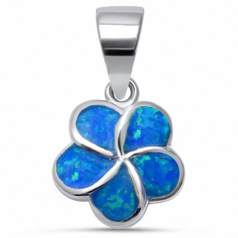 Plumeria Flower Pendant Created Opal 925 Sterling Silver