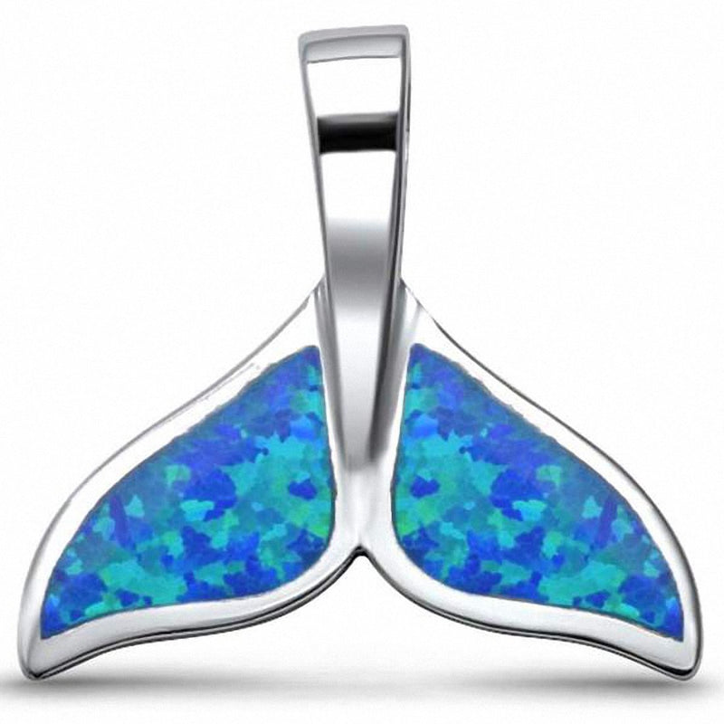 Fishy Whale Tail Pendant Lab Created Opal 925 Sterling Silver