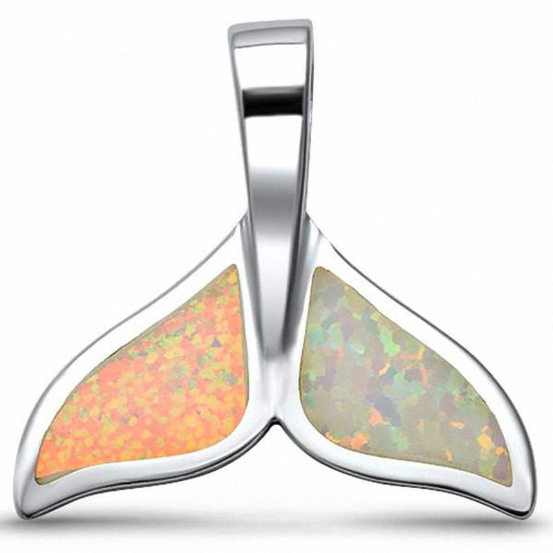 Fishy Whale Tail Pendant Lab Created Opal 925 Sterling Silver