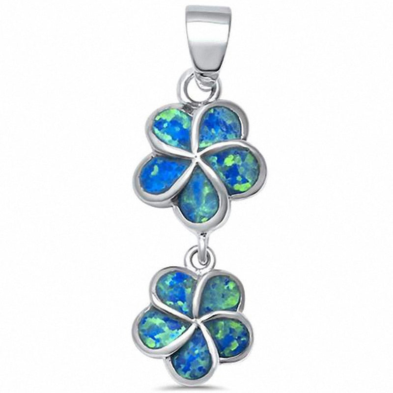 Plumeria Flower Pendant Lab Created Opal 925 Sterling Silver