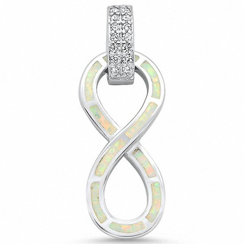 Infinity Pendant Lab Created Opal Round Cubic Zirconia Accent 925 Sterling Silver