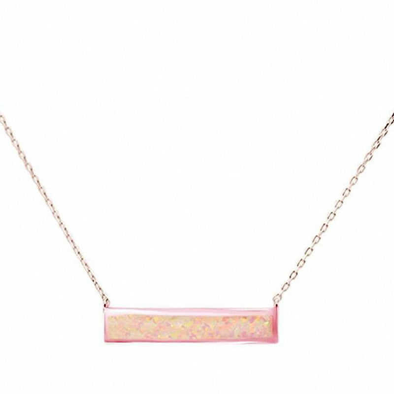 Bar Pendant 17" Necklace Created Opal 925 Sterling Silver